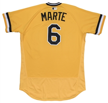 2016 Starling Marte Game Used Pittsburgh Pirates Throwback Sunday Yellow Jersey Used On 5/1/2016 (MLB Authenticated)